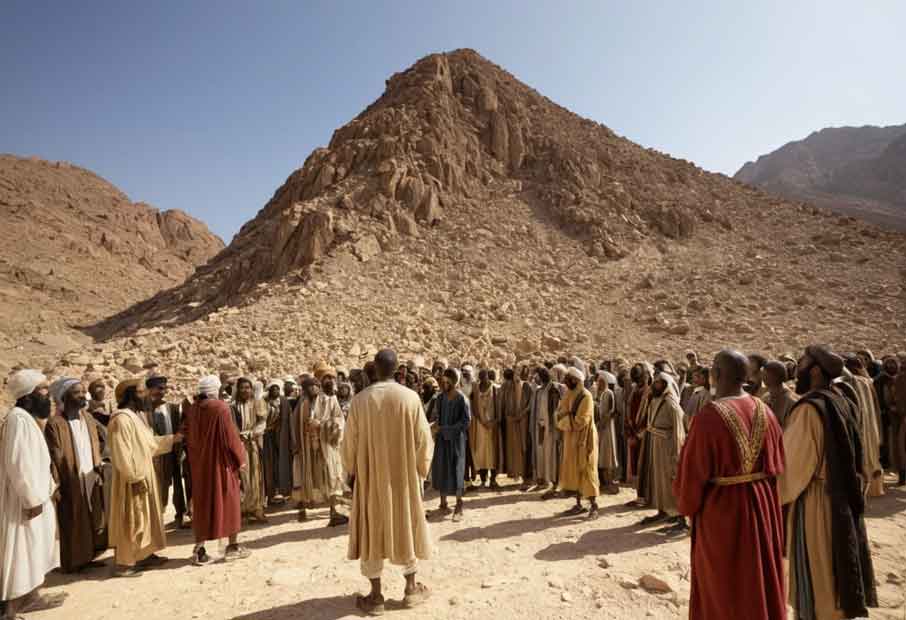 Moses is receiving the Ten Commandments on Mount Sinai